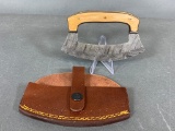 Damascus Steel Chopper in Leather Sheath Ulu
