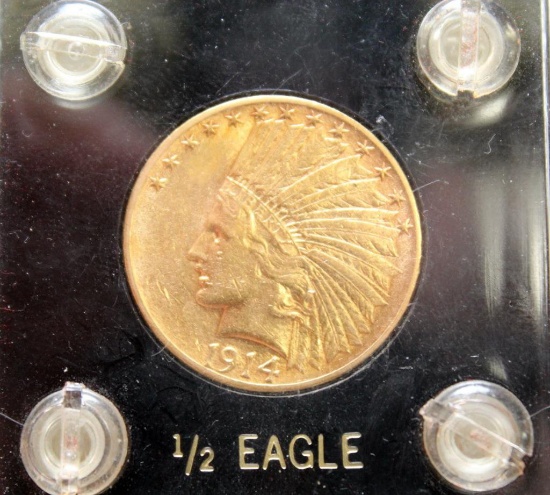 $10.00 Indian Head 1914 Gold coin in display case
