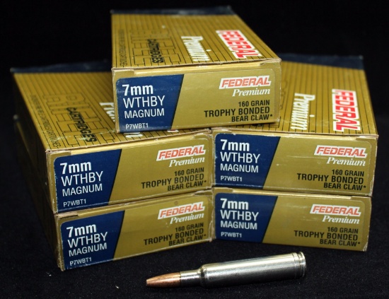 (5) boxes Federal Premium 7mm Wtby Magnum