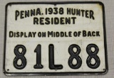 1938 PA metal hunting license