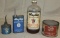 4 Maytag oil containers, 1 qt. bottle, half pint