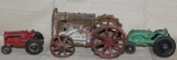 3 cast iron tractors, Red signed 