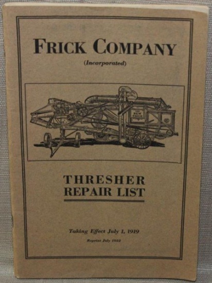 1922 Frick Company Thresher Repair List Taking