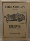 1922 Frick Company Thresher Repair List Taking