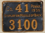 Pennsylvania 1935 metal hunting license, county 41