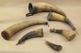 lot of 4 powder horns and 1 wet stone horn