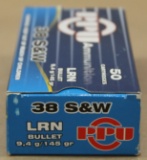 .38 S&W LRN 145 grain PPU ammo,