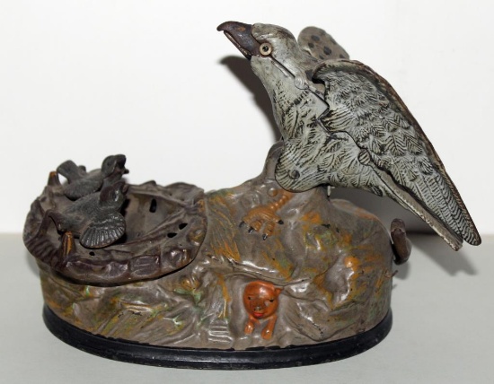 Eagle & eaglet cast iron mechanical bank "PAT.