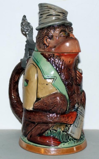 German figural beer stein - Smoking Monkey -