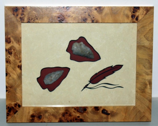 2 framed projectile points, frame is 8" x 10"