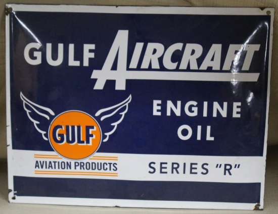 Gulf Aircraft engine oil porcelain sign, 13" x 16"