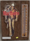 Marlboro wall thermometer, wood grain frame,