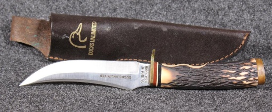 Schrade Ducks Unlimited 498DU 5" approx. fixed blade knife with DU leather sheath