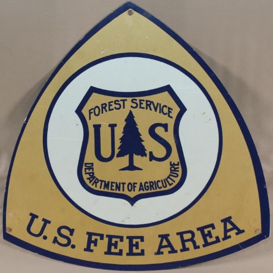 U.S. FEE AREA, Forest Service Dept. of Ag. metal sign,