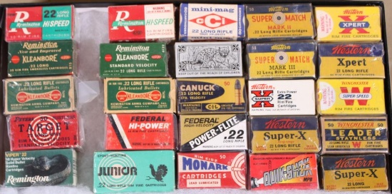 .22 cal. collection of full 1 piece ammunition boxes