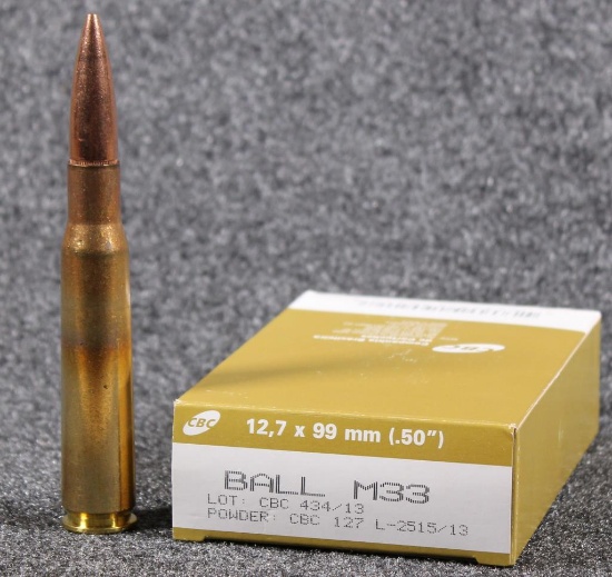 12.7x99mm (.50") BMG bu CBC, 10 cartridges in box, M33 Ball