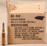 6.5x55mm Swedish Mauser milsurp, 100 rds. loose