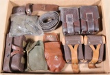 Lot leather ammunition caddy, canvas oil bottle