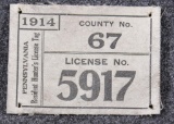 1914 Pennsylvania Resident hunter's license, canvas