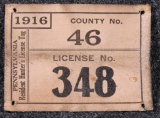 1916 Pennsylvania Resident hunter's license, canvas
