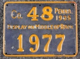 1935 Pennsylvania Resident Hunter's license, metal