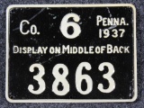 1937 Pennsylvania Resident Hunter's license, metal