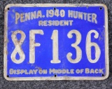 1940 Pennsylvania Resident Hunter's license, metal