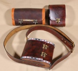 (3) leather Native American style essential caddies. 2 with wooden sides, 1 containing a tin.