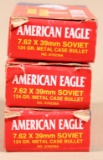(3) boxes 7.62x39mm Soviet, 124 gr. MCB by American Eagle. Sold by the box, 3 times the money