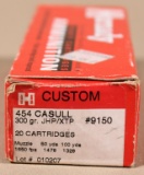 (16) rds. Hornady custom .454 Kasull 300 gr. JHP/XTP 1650' per second