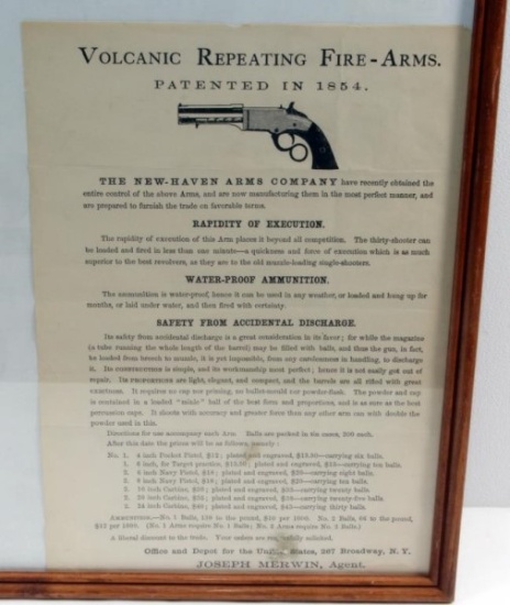 Original Period Volcanic Repeating Fire-Arms advertising broadside.