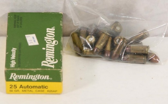 1 box .25 automatic Remington 50 grain and  20 rounds .32 automatic