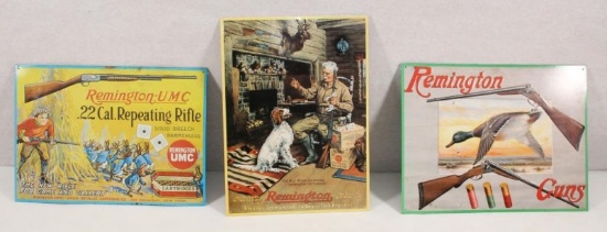 (3) tin Remington advertising signs approx 16" x 11.5". Sold as one lot.