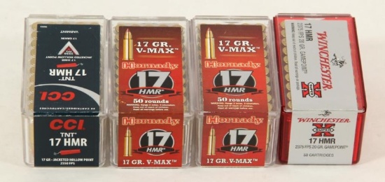 4 boxes assorted .17 HMR 50 round boxes, sold per box, 4 times the money.
