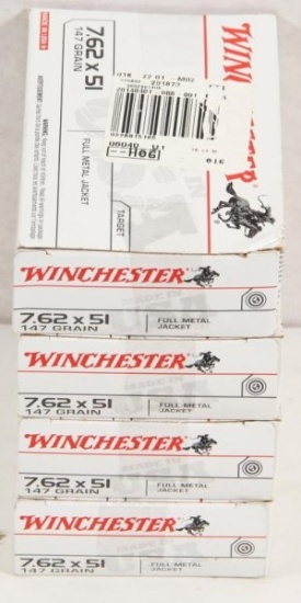 4 boxes Winchester 7.62x51 147 grain, full metal jacket (brass cases). Sold by the box,