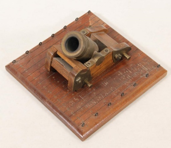 1" diameter bore brass desk mortar cannon on wooden base