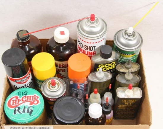 Box lot with Barricade Rem oil, Butchers bore, CLP Pro Shot one step rig oil & others. No shipping!