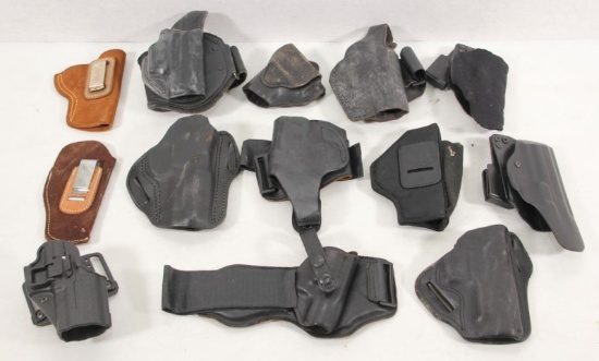 14 assorted angle IWB, OWB and SOB holsters - leather, Keydex & other