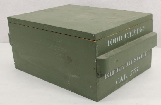 wooden cartridge chest housing 1000 .577 caliber rifle musket balls, currently empty