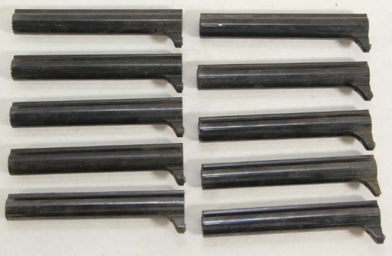 10 blued S&W cut off revolver barrels, approx 5.5".  Sold as one lot.