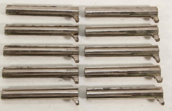 10 chrome S&W cut off revolver barrels, approx 5.5". Sold as one lot.