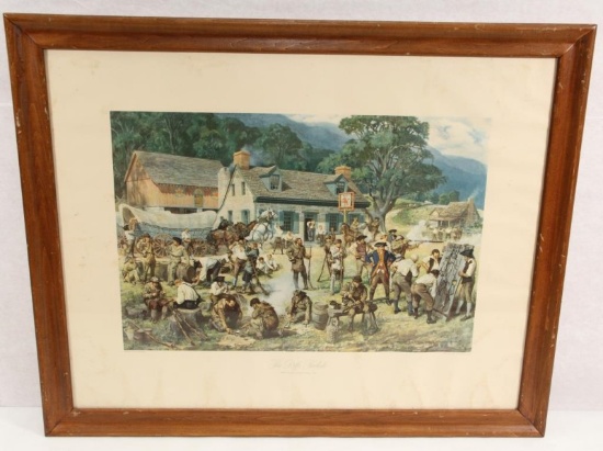 "The Rifle Frolic Berks County Pennsylvania 1775" painted by Gayle Hoskins print in frame.