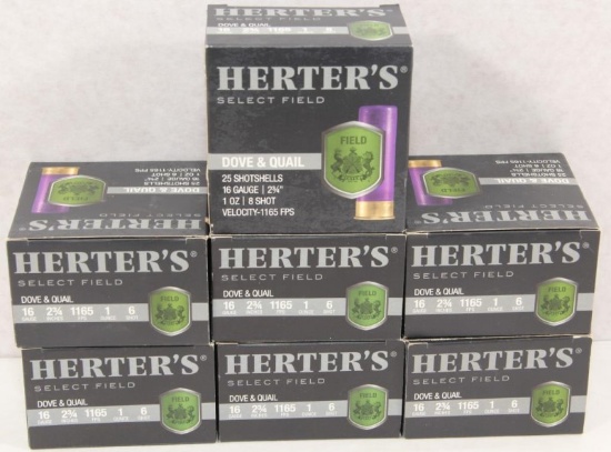 7 boxes Herter's Select Field Dove & Quail 16ga. 2.75 inch shells 6 shot. Sold by the box,