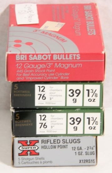 4 boxes 12 gauge slugs 2.75 and 3 inch. Sold by the box, 4 times the money.