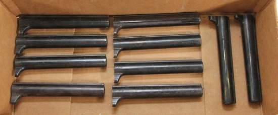 10 S&W revolver barrels, cut off, approx. 5.5" in length, blued. Sold as one lot.