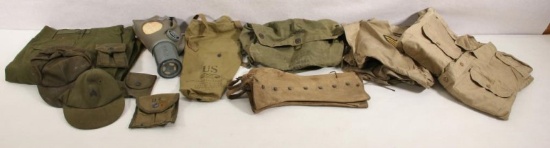 US large adult gas mask M1A2-I-I non combatant with bag and assorted clothing and ammo pouches
