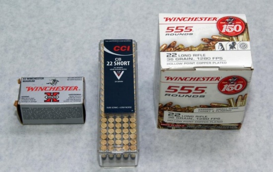 100 rounds CCI CB .22 short, Winchester approximately 50 rounds .22 Win mag JHP and