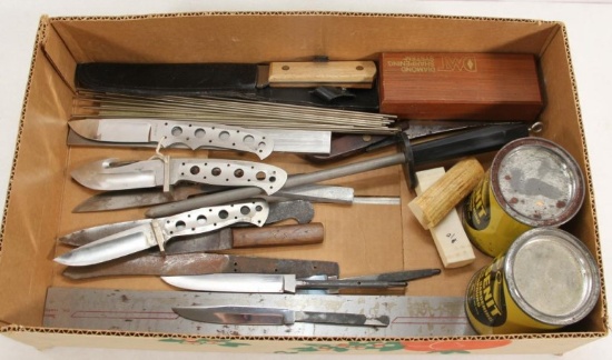 Flat lot of knife manufacturing supplies to include 3 F.E. Weber steel blanks and others;