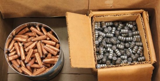 Can of Win.PowerPoint 180 grain .30 cal bullets & box of Speer bullets 38 cal 148 grain wad cutter.