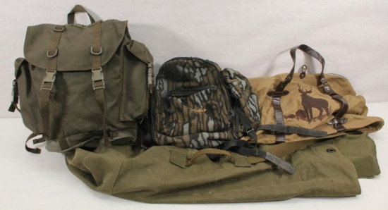 5 assorted bags - rifle, backpack & duffle